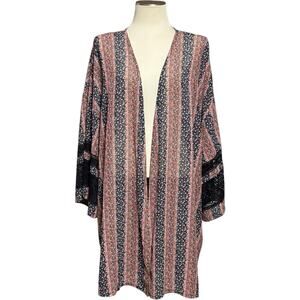 Cacique Lane Bryant Sheer Floral Kimono Black Lace Multicolor 22/24